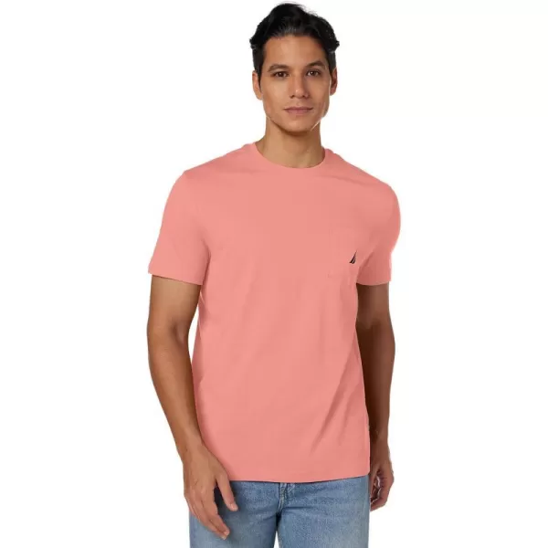 Nautica Mens Solid Crew Neck Short Sleeve Pocket TShirtPale Coral