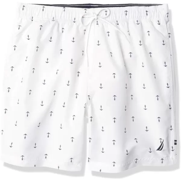 Nautica Mens Standard Quick Dry All Over Classic Anchor Print Swim TrunkBright White