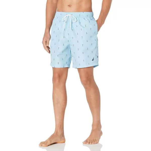 Nautica Mens Standard Quick Dry All Over Classic Anchor Print Swim TrunkCool Breeze