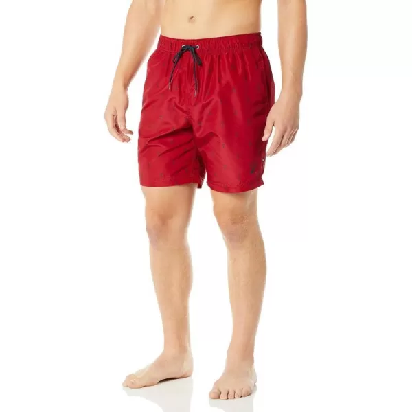 Nautica Mens Standard Quick Dry All Over Classic Anchor Print Swim TrunkNautica Red