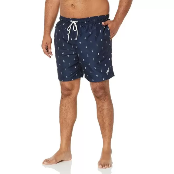 Nautica Mens Standard Quick Dry All Over Classic Anchor Print Swim TrunkNavy