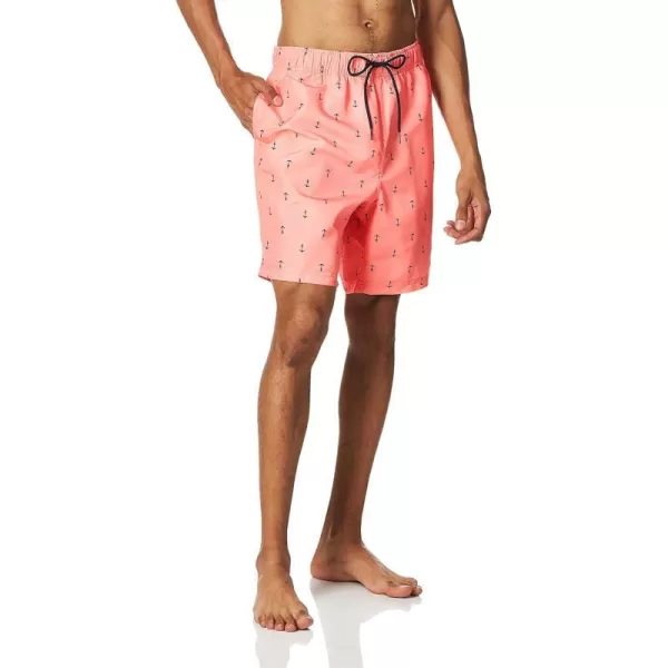 Nautica Mens Standard Quick Dry All Over Classic Anchor Print Swim TrunkPale Coral