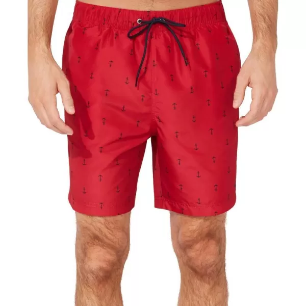 Nautica Mens Standard Quick Dry All Over Classic Anchor Print Swim TrunkRacer Red