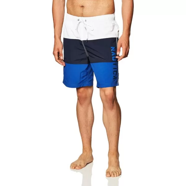 Nautica Mens Standard Quick Dry Classic Logo TriBlock Series Swim TrunkBright Cobalt