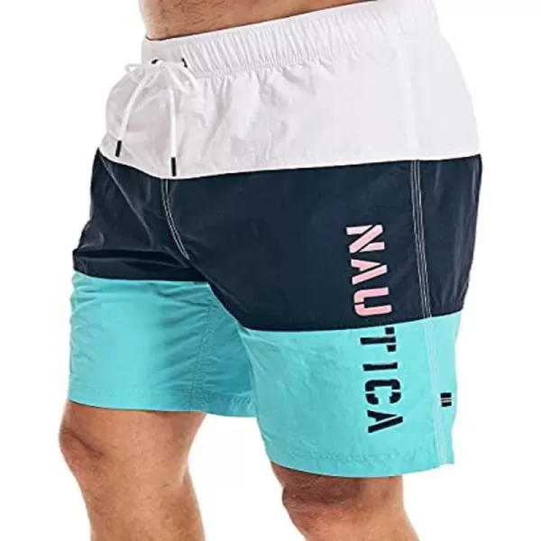 Nautica Mens Standard Quick Dry Classic Logo TriBlock Series Swim TrunkCalypso Blue