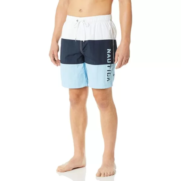 Nautica Mens Standard Quick Dry Classic Logo TriBlock Series Swim TrunkCool Breeze