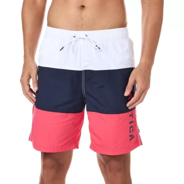 Nautica Mens Standard Quick Dry Classic Logo TriBlock Series Swim TrunkMelon Berry