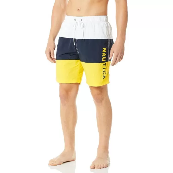 Nautica Mens Standard Quick Dry Classic Logo TriBlock Series Swim TrunkVibrant Yellow