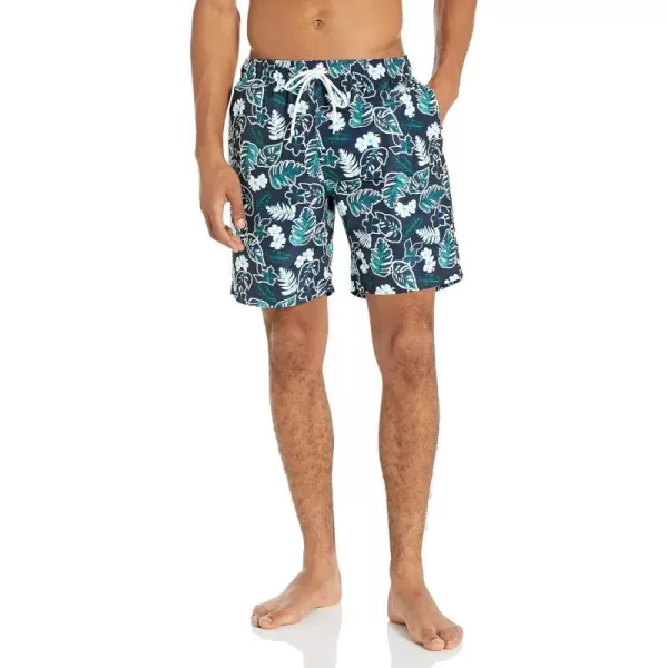 Nautica Mens Standard Sustainably Crafted 8 Tropical Print QuickDry SwimNavy