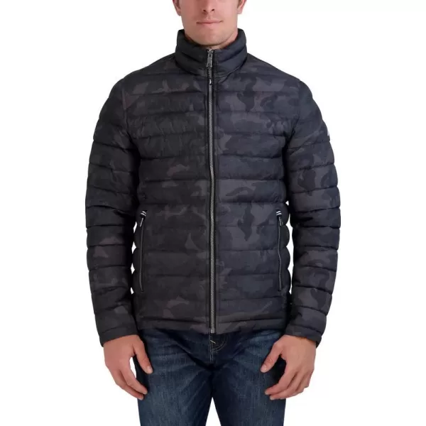 Nautica Mens Stretch Reversible Midweight Puffer Jacket Wind and Water ResistantBlack Combo