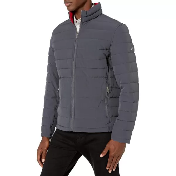 Nautica Mens Stretch Reversible Midweight Puffer Jacket Wind and Water ResistantDark Grey