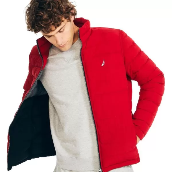 Nautica Mens Stretch Reversible Midweight Puffer Jacket Wind and Water ResistantFallWinter 2024 Red  Black X Grey