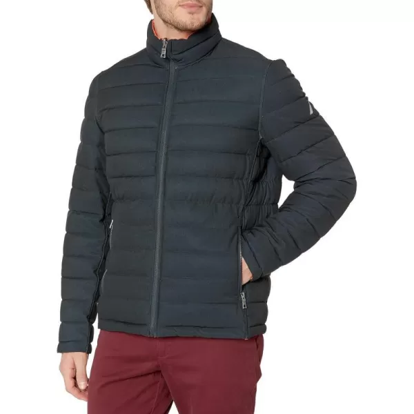 Nautica Mens Stretch Reversible Midweight Puffer Jacket Wind and Water ResistantHeather Black