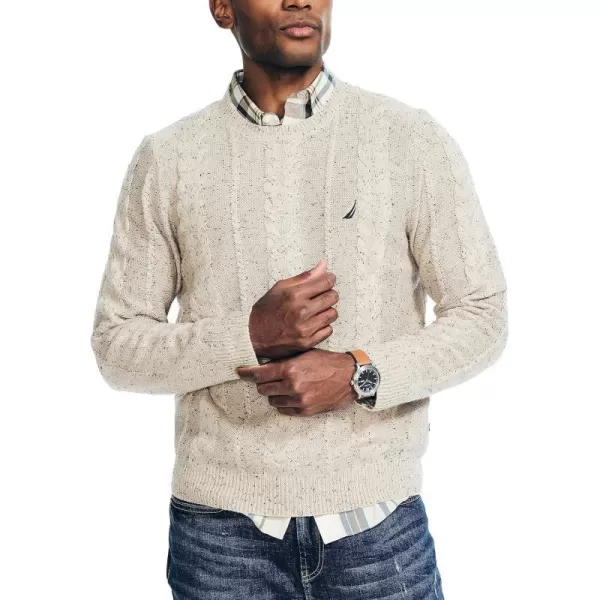 Nautica Mens Sustainably Crafted CableKnit Crewneck SweaterOatmeal