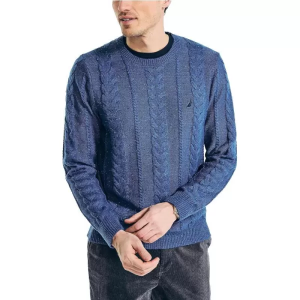 Nautica Mens Sustainably Crafted CableKnit Crewneck SweaterUnion Blue