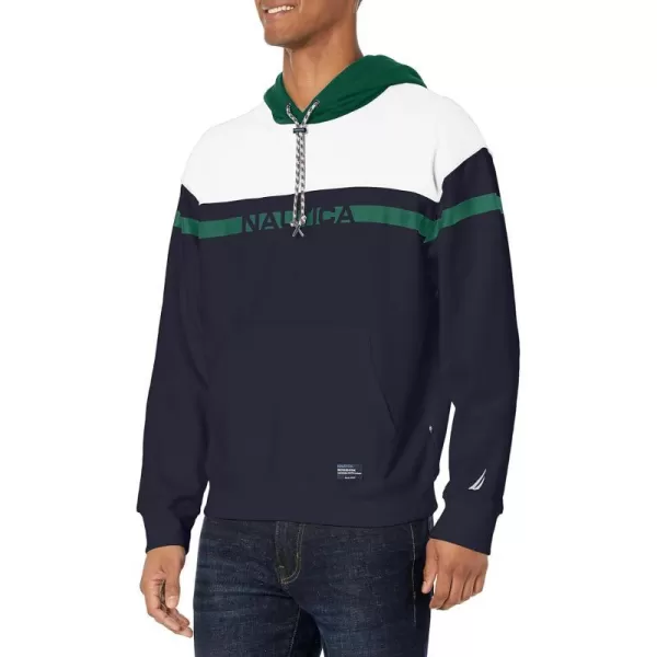 Nautica Mens Sustainably Crafted ChestStripe Hoodie Navy SNautica Mens Sustainably Crafted ChestStripe Hoodie Navy S