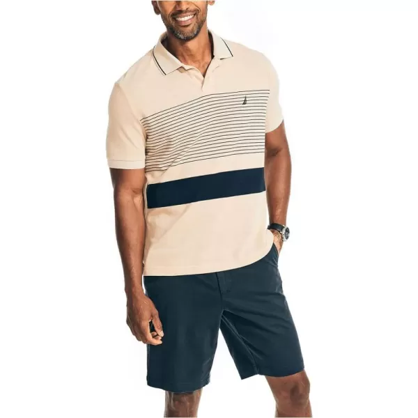 Nautica Mens Sustainably Crafted Classic Fit ChestStripe PoloTannin