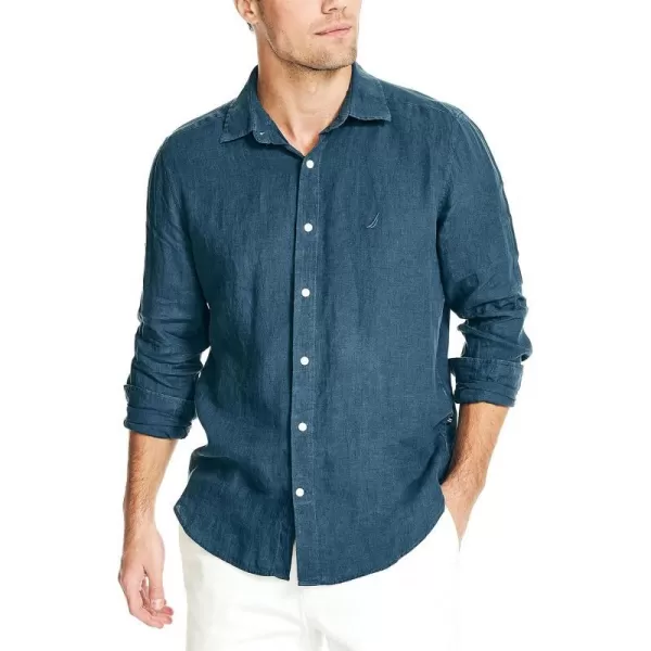 Nautica Mens Sustainably Crafted Classic Fit Linen ShirtLapis Blue