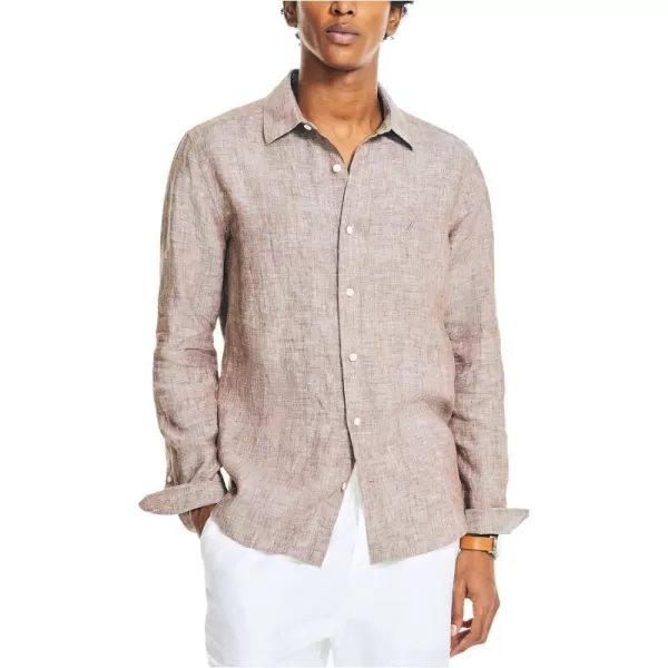 Nautica Mens Sustainably Crafted Classic Fit Linen ShirtMustang