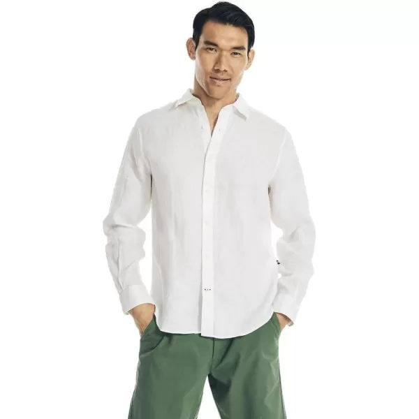 Nautica Mens Sustainably Crafted Classic Fit Linen ShirtNautica White