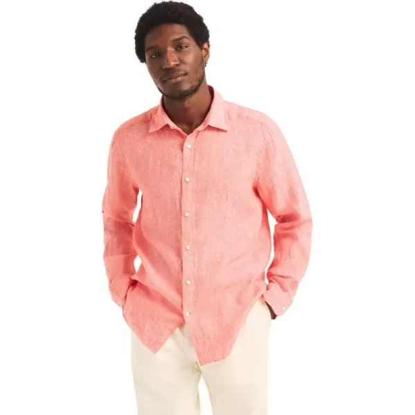 Nautica Mens Sustainably Crafted Classic Fit Linen ShirtPepper Red