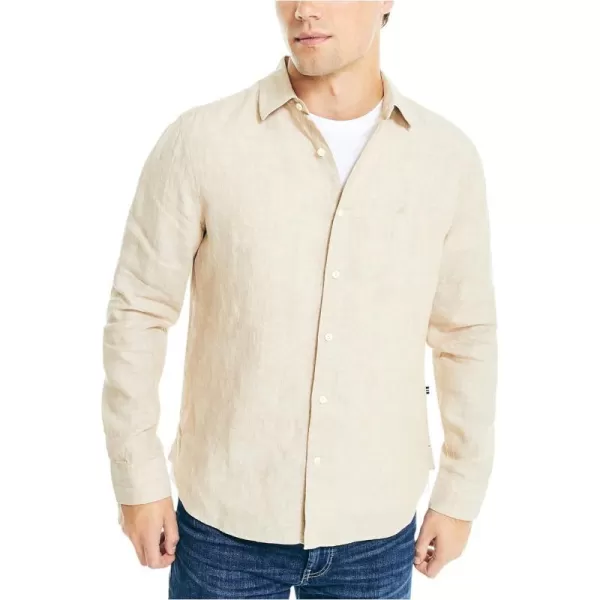 Nautica Mens Sustainably Crafted Classic Fit Linen ShirtSandy Bar