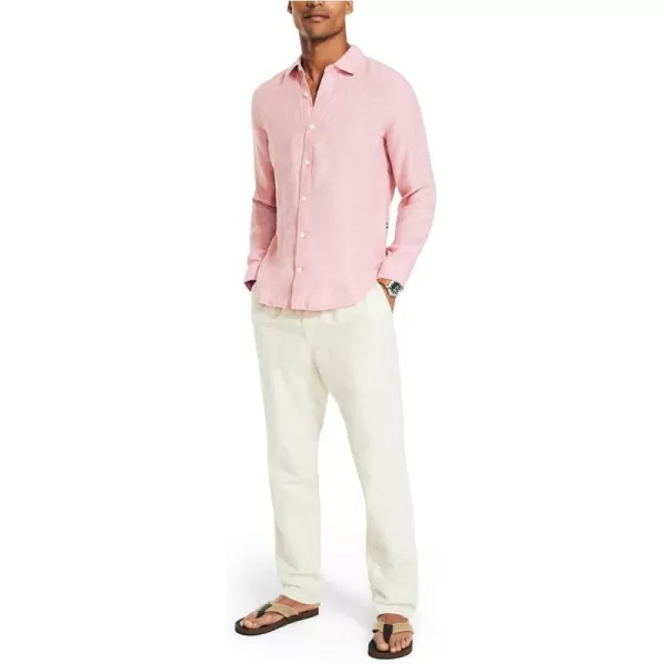 Nautica Mens Sustainably Crafted Classic Fit Linen ShirtTeaberry