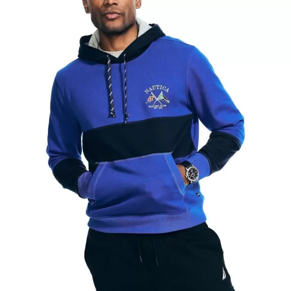 Nautica Mens Sustainably Crafted Colorblock Logo HoodieBright Cobalt