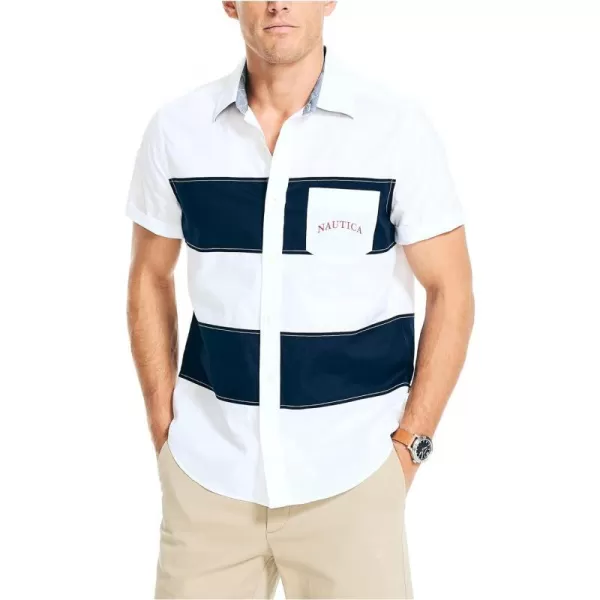 Nautica Mens Sustainably Crafted Colorblock ShirtBright White