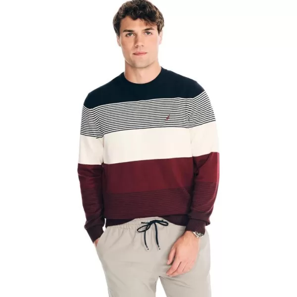 Nautica Mens Sustainably Crafted Crewneck SweatshirtNavtech Collection FallWinter 2024 Striped BurgundyNavy