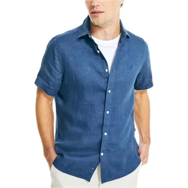 Nautica Mens Sustainably Crafted Linen ShortSleeve ShirtLapis Blue