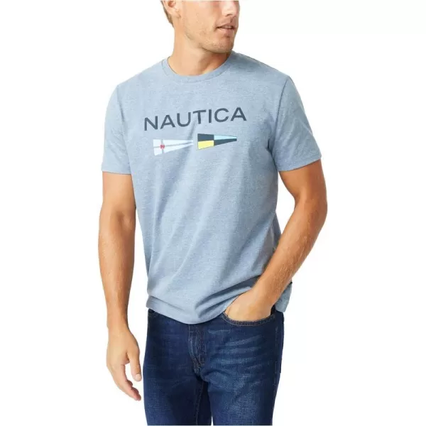 Nautica Mens Sustainably Crafted Logo Signal Flag Graphic TShirtDeep Anchor Heather