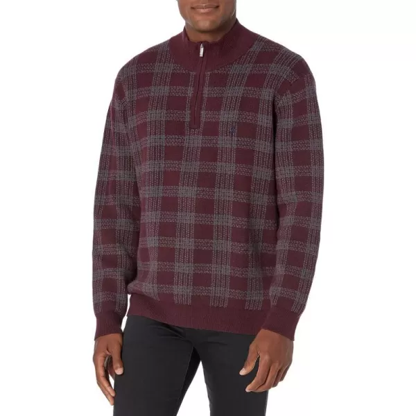 Nautica Mens Sustainably Crafted Plaid QuarterZip SweaterShipwreck Burgundy