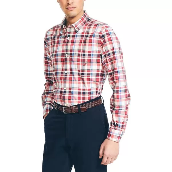 Nautica Mens Sustainably Crafted Plaid ShirtGarnet