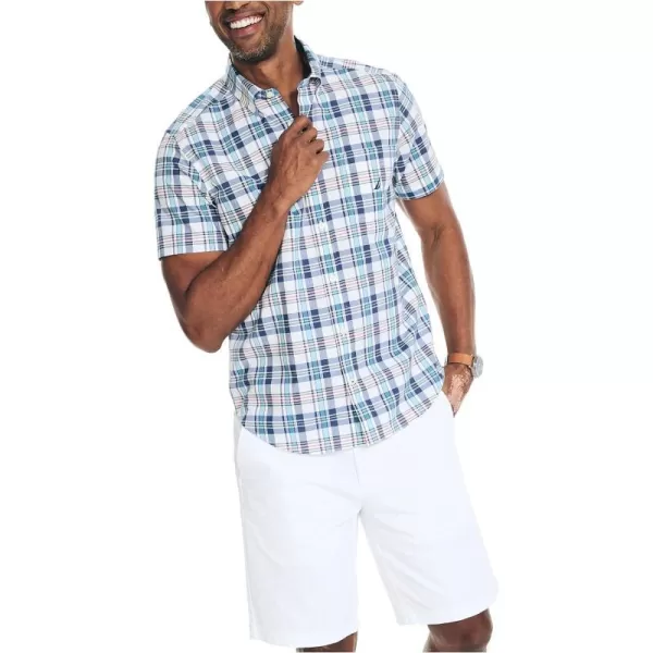 Nautica Mens Sustainably Crafted Plaid ShortSleeve ShirtBright White