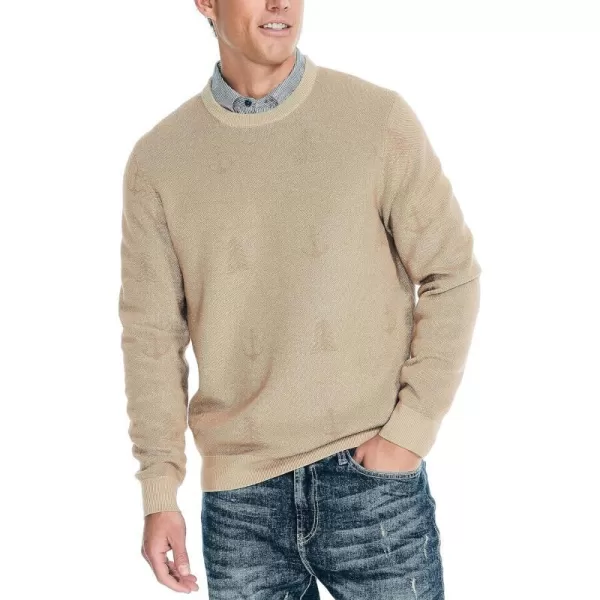 Nautica Mens Sustainably Crafted Printed Crewneck SweaterTannin