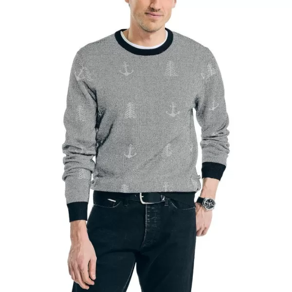 Nautica Mens Sustainably Crafted Printed Crewneck SweaterTrue Black