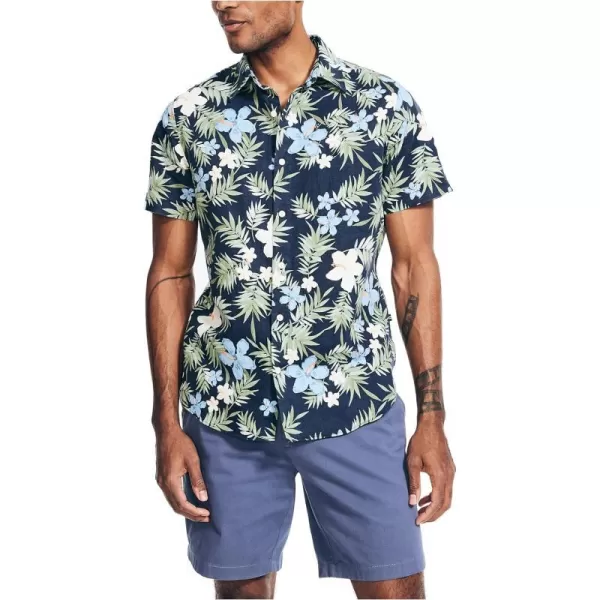 Nautica Mens Sustainably Crafted Printed Linen ShortSleeve ShirtNavy