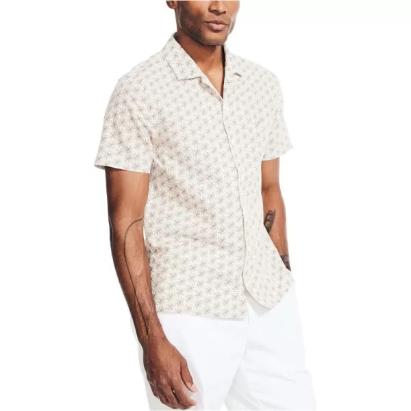 Nautica Mens Sustainably Crafted Printed Linen ShortSleeve ShirtSail White