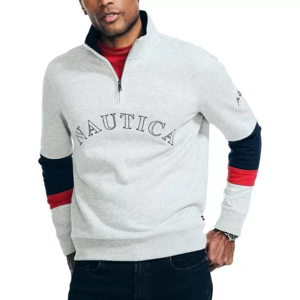 Nautica Mens Sustainably Crafted QuarterZip Colorblock SweatshirtGrey Heather