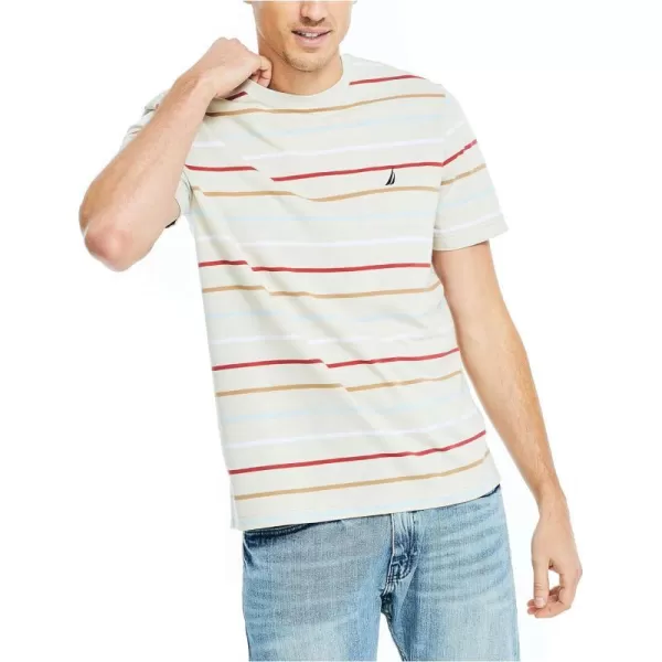 Nautica Mens Sustainably Crafted Striped TShirtOatmeal Heather