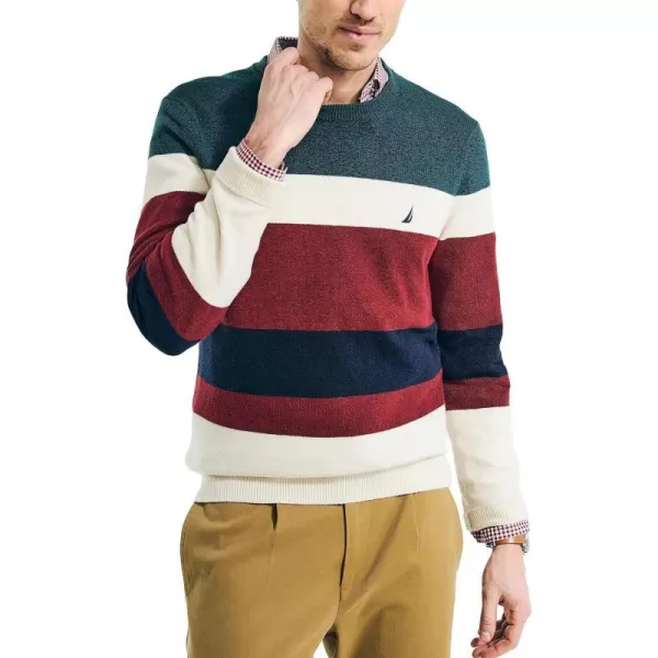 Nautica Mens Sustainably Crafted Striped Textured Crewneck SweaterNautica Tan