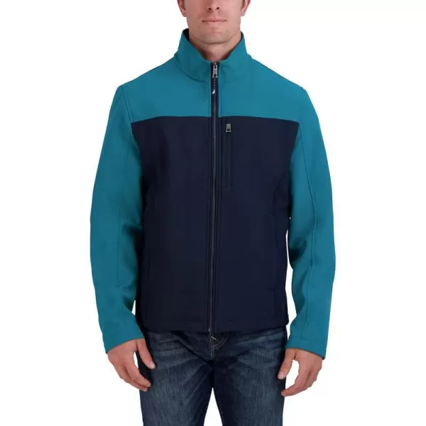 Nautica Mens Water Resistant Softshell Jacket Long Sleeve Color Block Zip Up CoatNavy