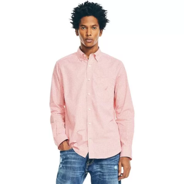 Nautica Mens Wrinkle Resistant Long Sleeve Button Front ShirtCheckered Coral