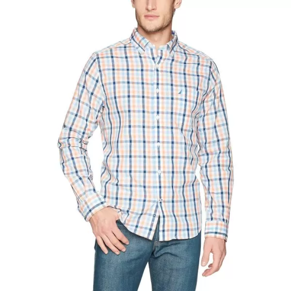 Nautica Mens Wrinkle Resistant Long Sleeve Button Front ShirtGuava Punch