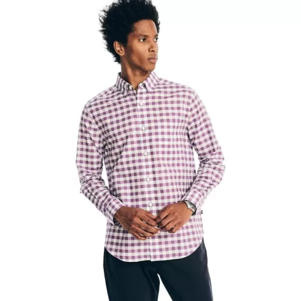 Nautica Mens Wrinkle Resistant Long Sleeve Button Front ShirtLarge Checkered Purple