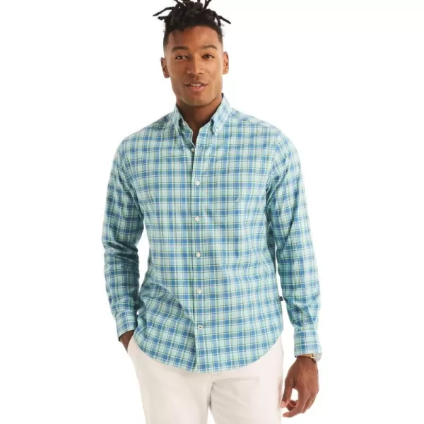 Nautica Mens Wrinkle Resistant Long Sleeve Button Front ShirtPlaid Antigua Surf