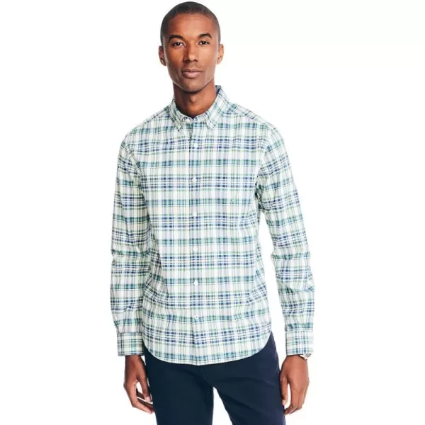 Nautica Mens Wrinkle Resistant Long Sleeve Button Front ShirtPlaid BlueGreen