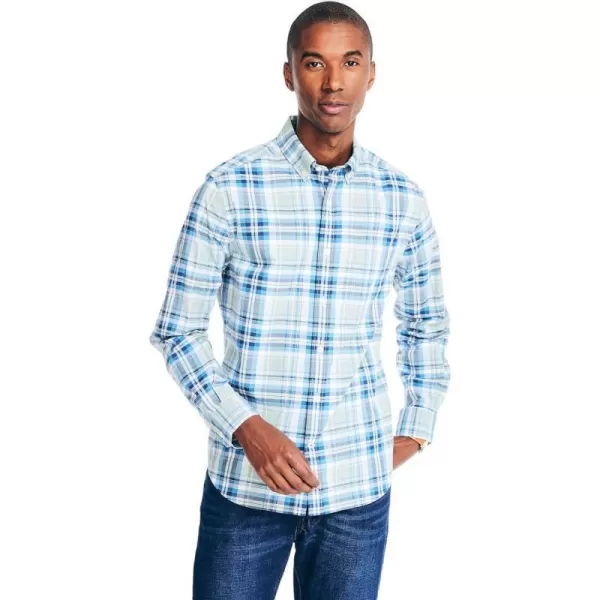 Nautica Mens Wrinkle Resistant Long Sleeve Button Front ShirtPlaid JadeFrost