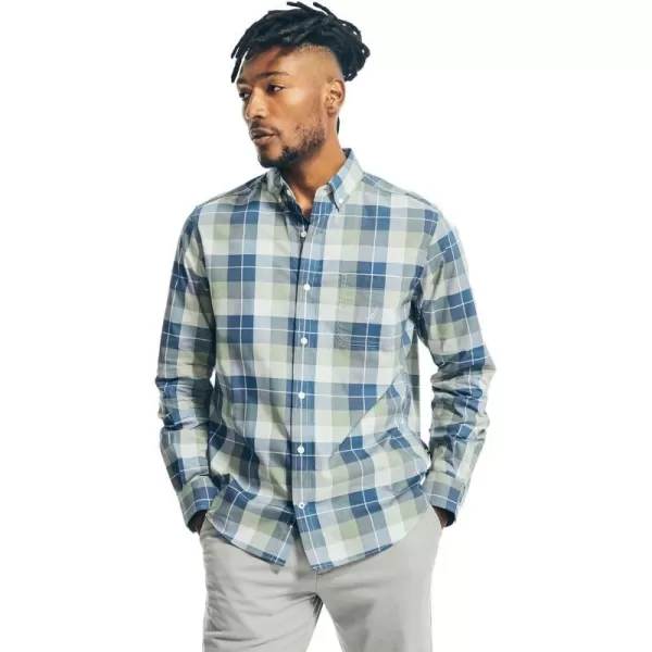 Nautica Mens Wrinkle Resistant Long Sleeve Button Front ShirtPlaid Sea Spray Heather